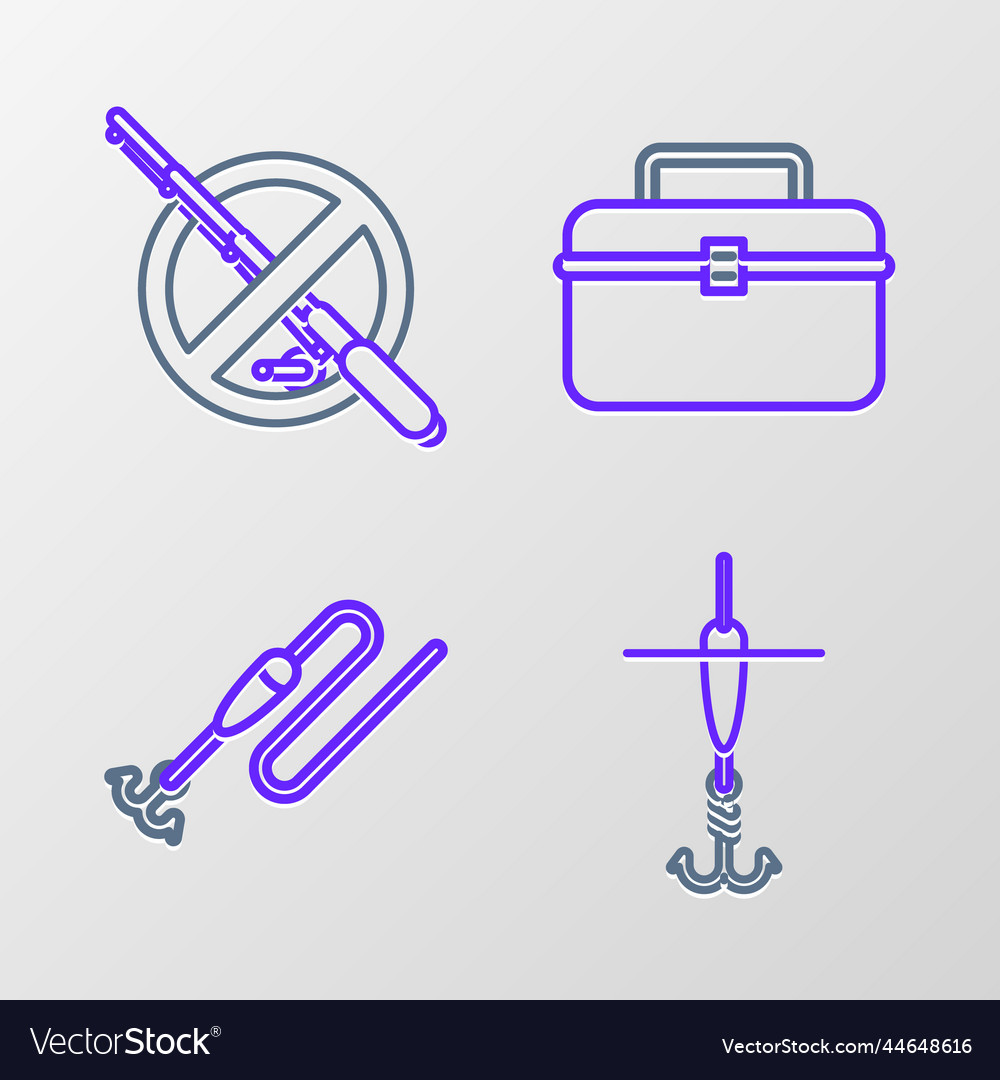 Set line fishing hook and float with case vector image Set line fishing hook and float with case