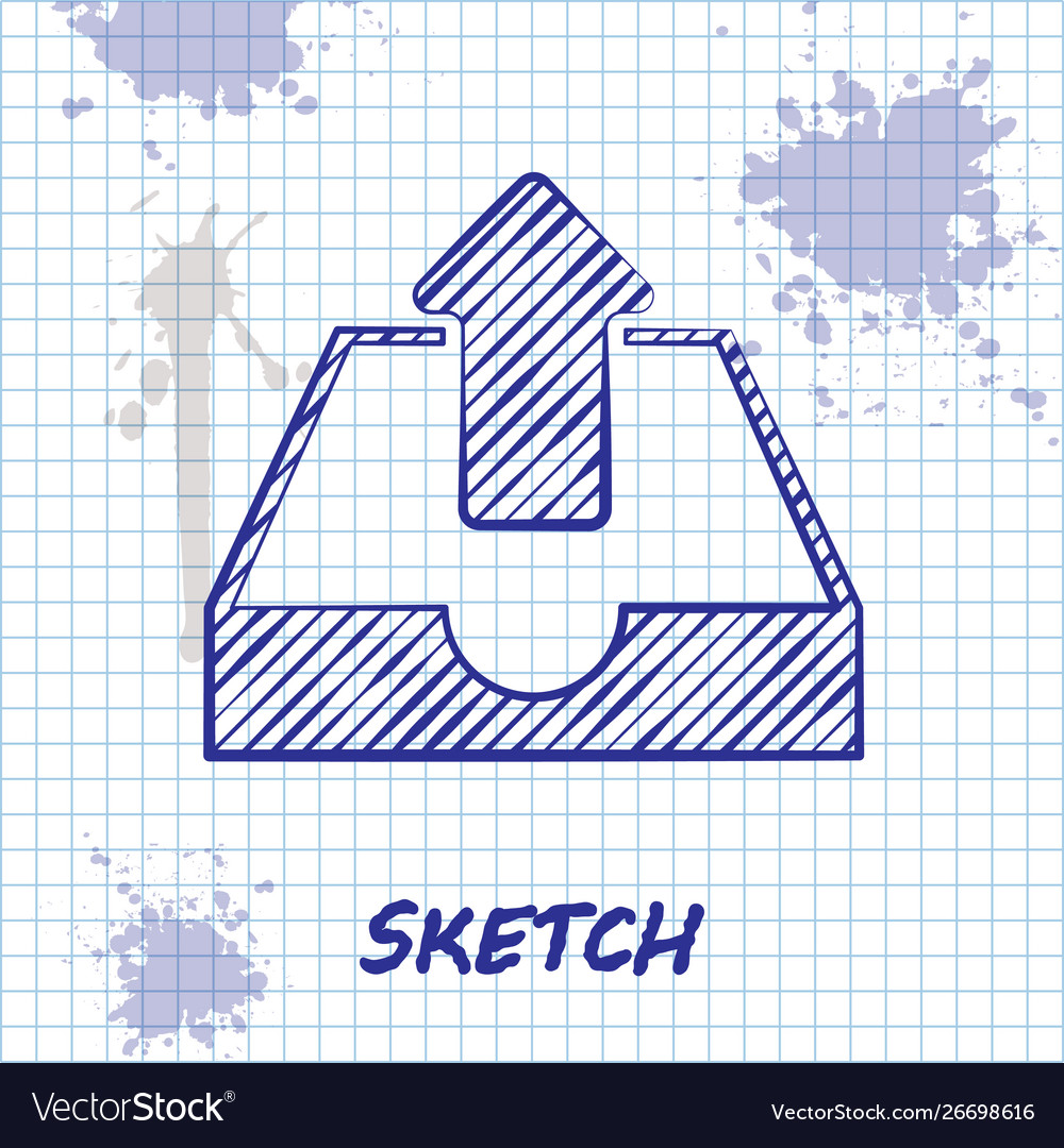 Sketch line upload inbox icon isolated on white vector image Sketch line upload inbox icon isolated on white