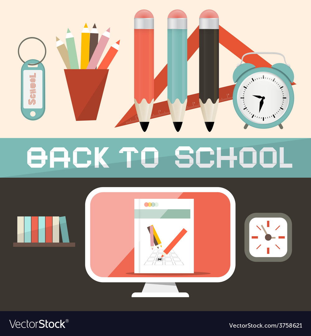 Back to school in retro flat design style