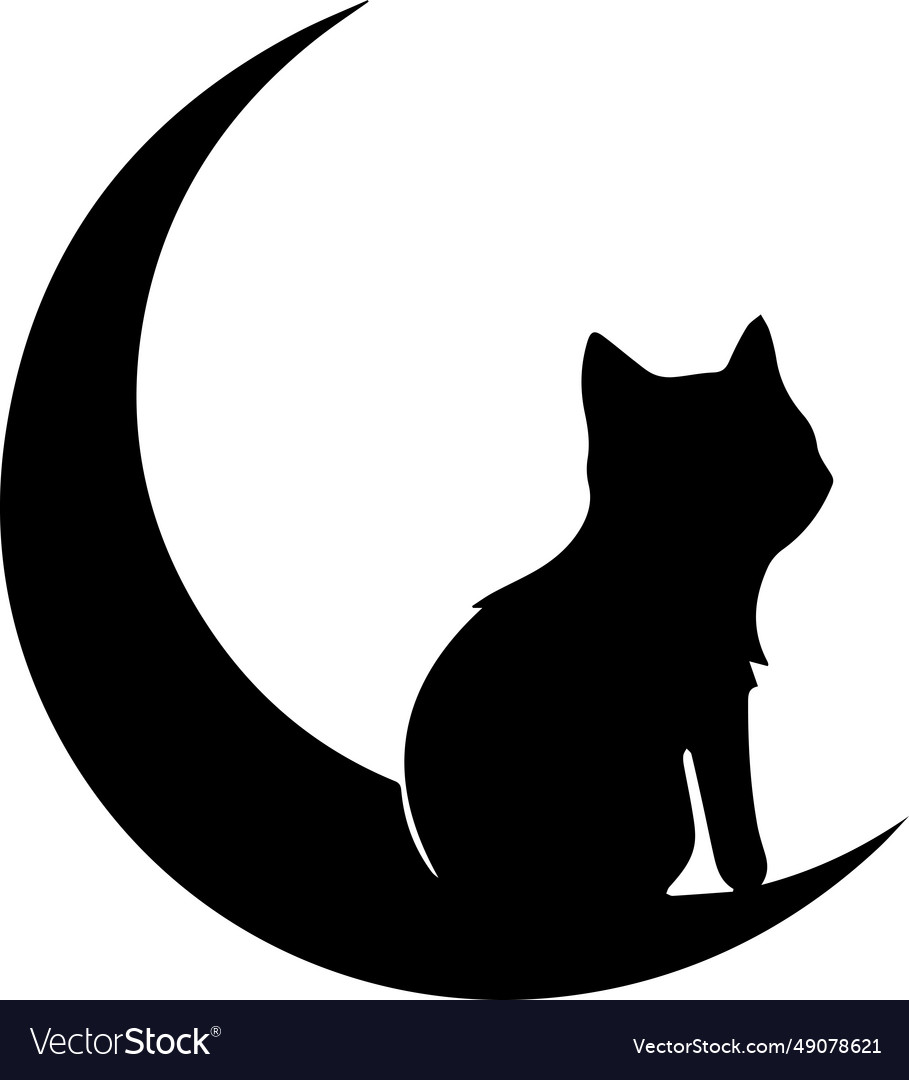 Cat and moon logo in flat line art style