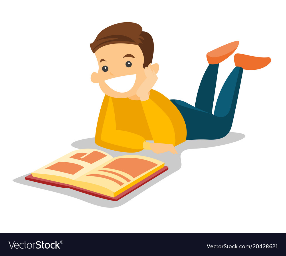 Download Caucasian white college student reading a book Vector Image