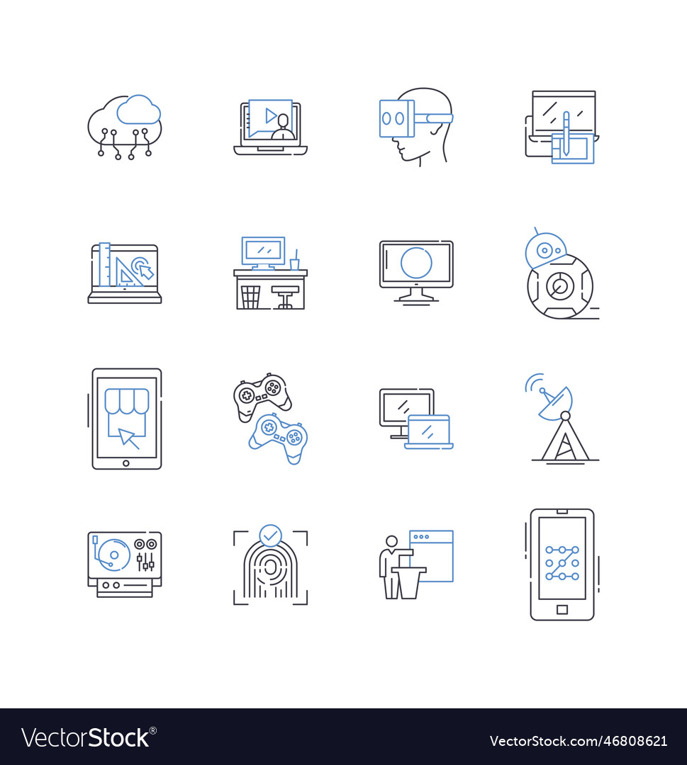 Computer peripherals line icons collection
