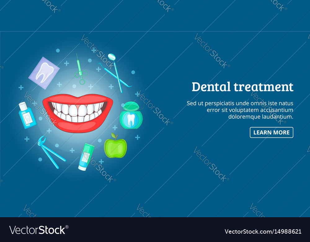 Dental Treatment Banner Horizontal Cartoon Style Vector Image
