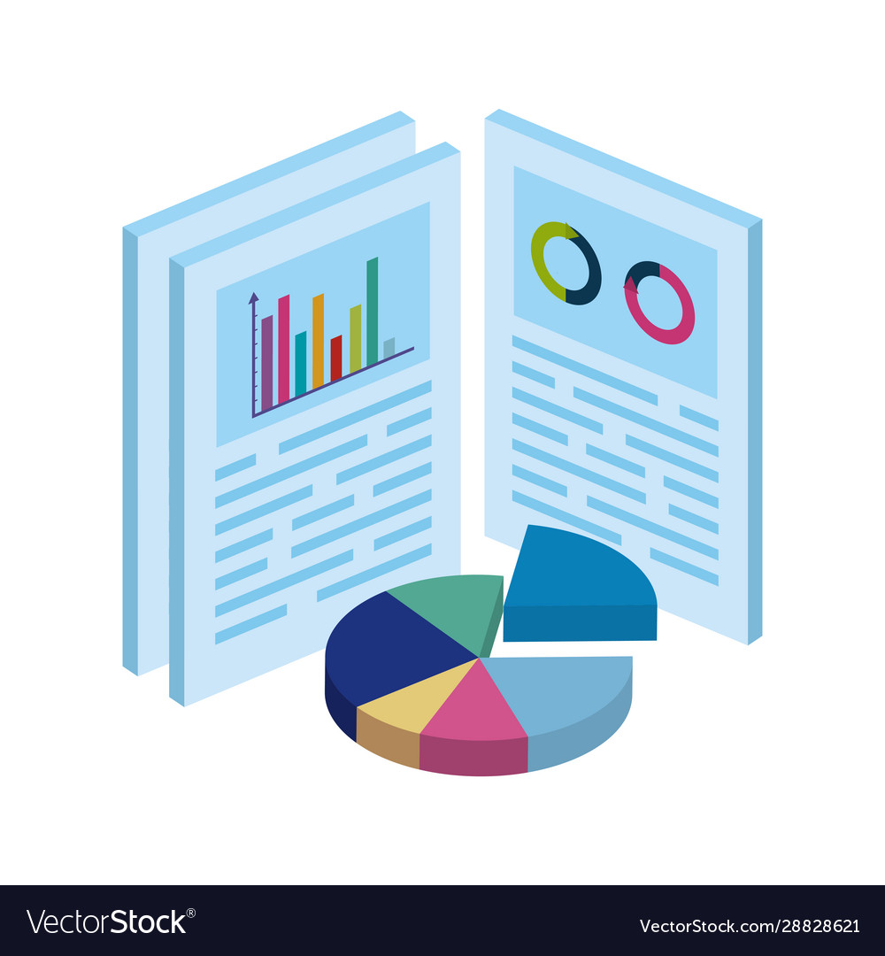 Dokumente mit kreisförmigem statistischem Diagramm isoliert vector image Dokumente mit kreisförmigem statistischem Diagramm isoliert