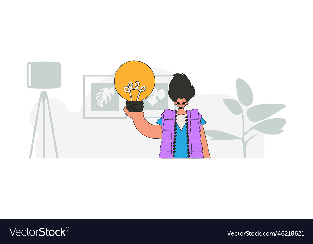 Fashionable guy holding a light bulb idea theme