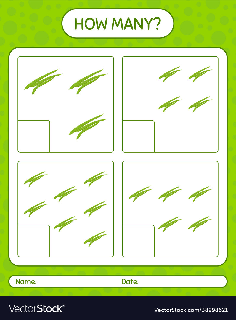 How many counting game with green bean worksheet