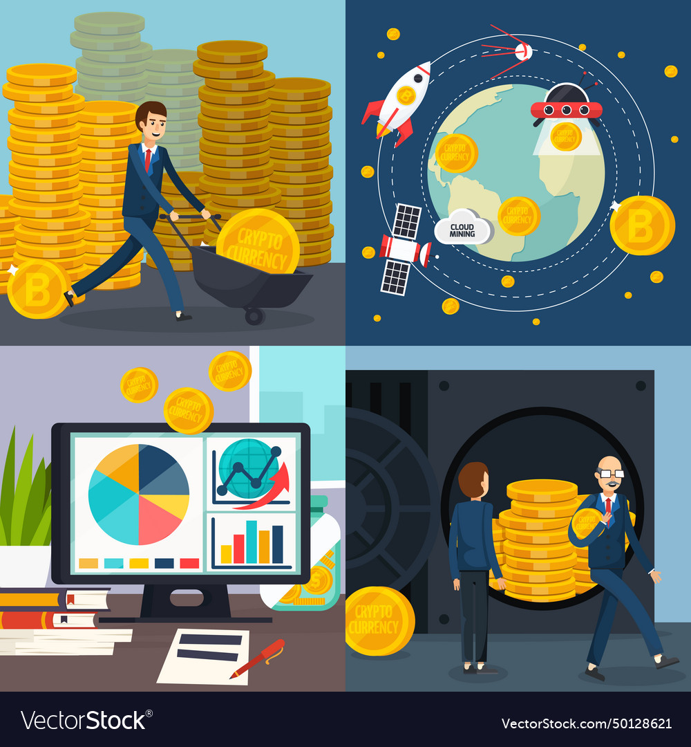 Ico blockchain concept orthogonal compositions vector image Ico blockchain concept orthogonal compositions