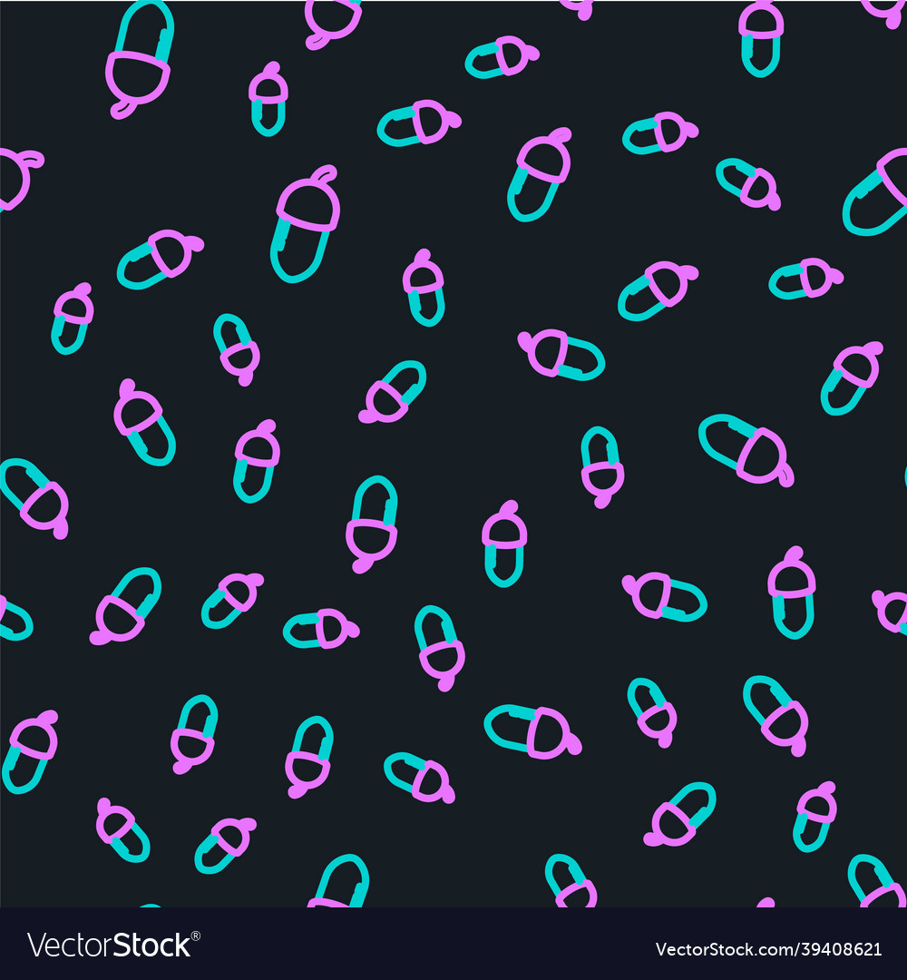 Line acorn icon isolated seamless pattern on black