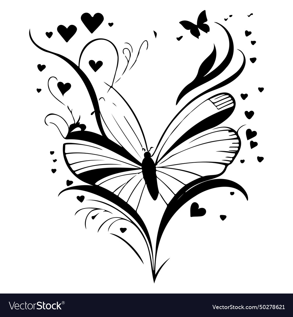 Love with butterfly valentine hand draw Royalty Free Vector