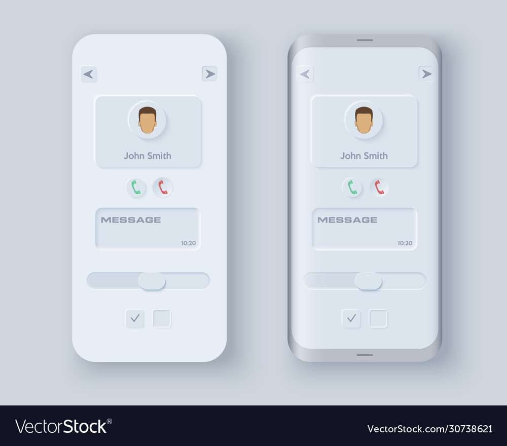 Neumorph ui kit on device screen vector image Neumorph ui kit on device screen