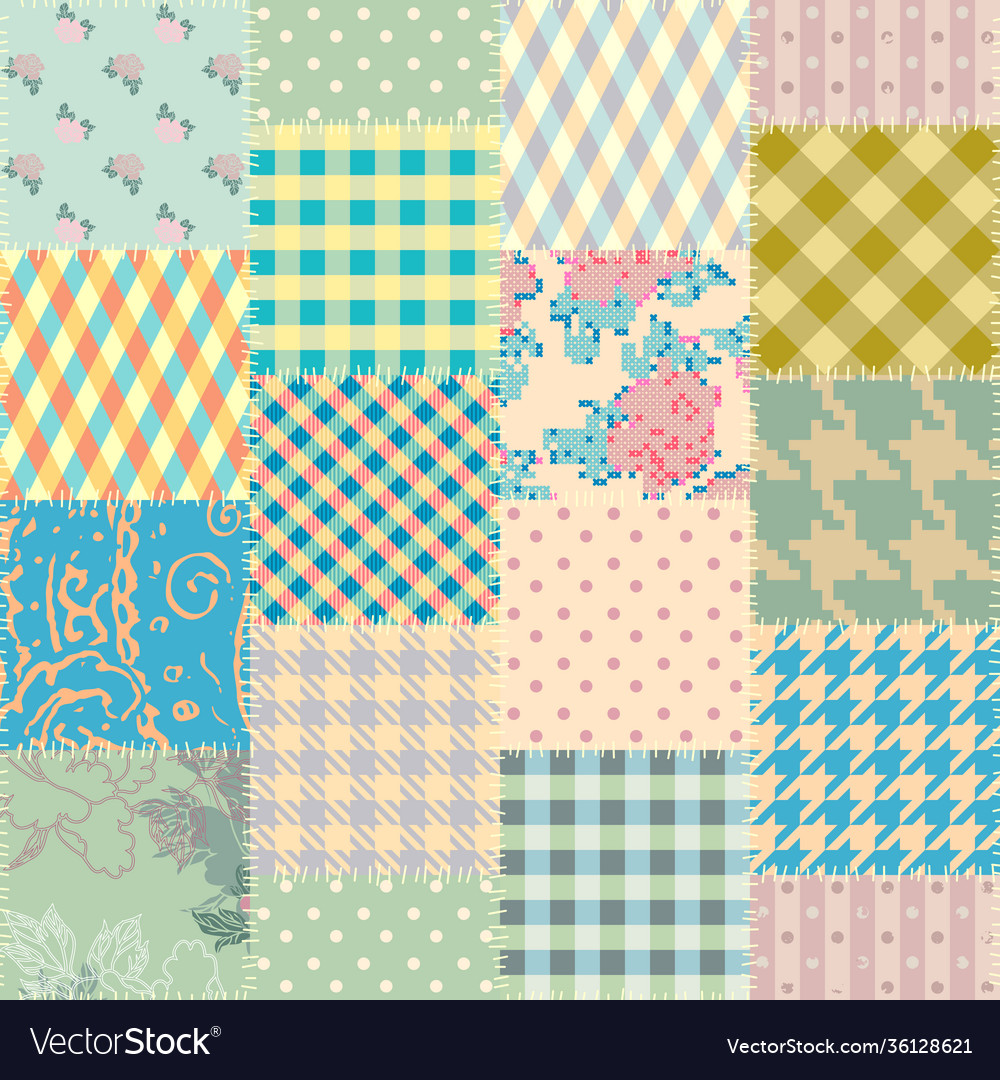 Patchwork textile pattern seamless quilting vector image Patchwork textile pattern seamless quilting