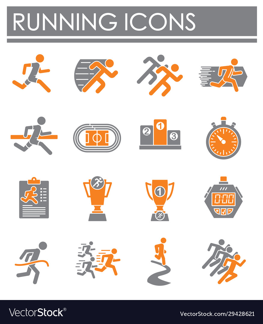 Running related icons set on background vector image Running related icons set on background
