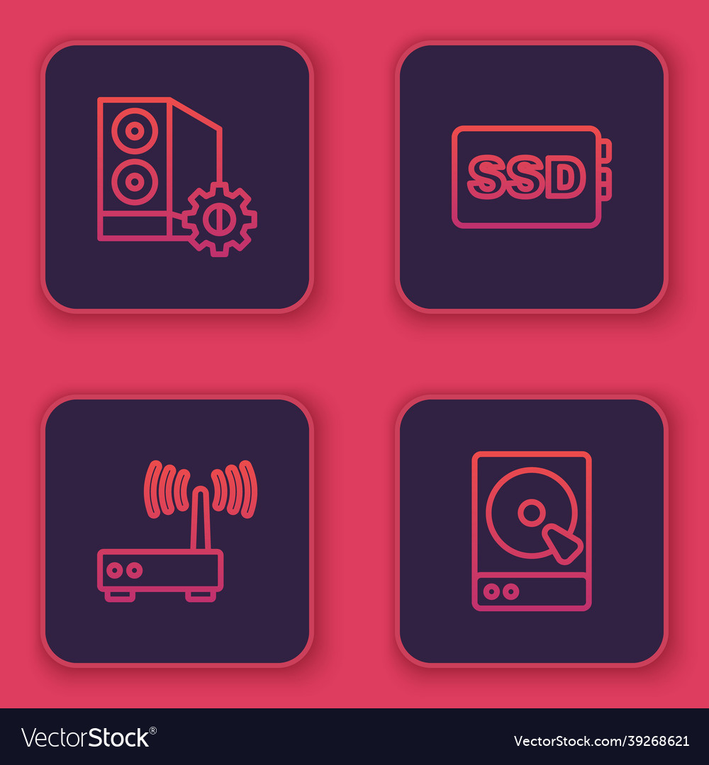 Set line case of computer router and wi-fi signal vector image Set line case of computer router and wi-fi signal