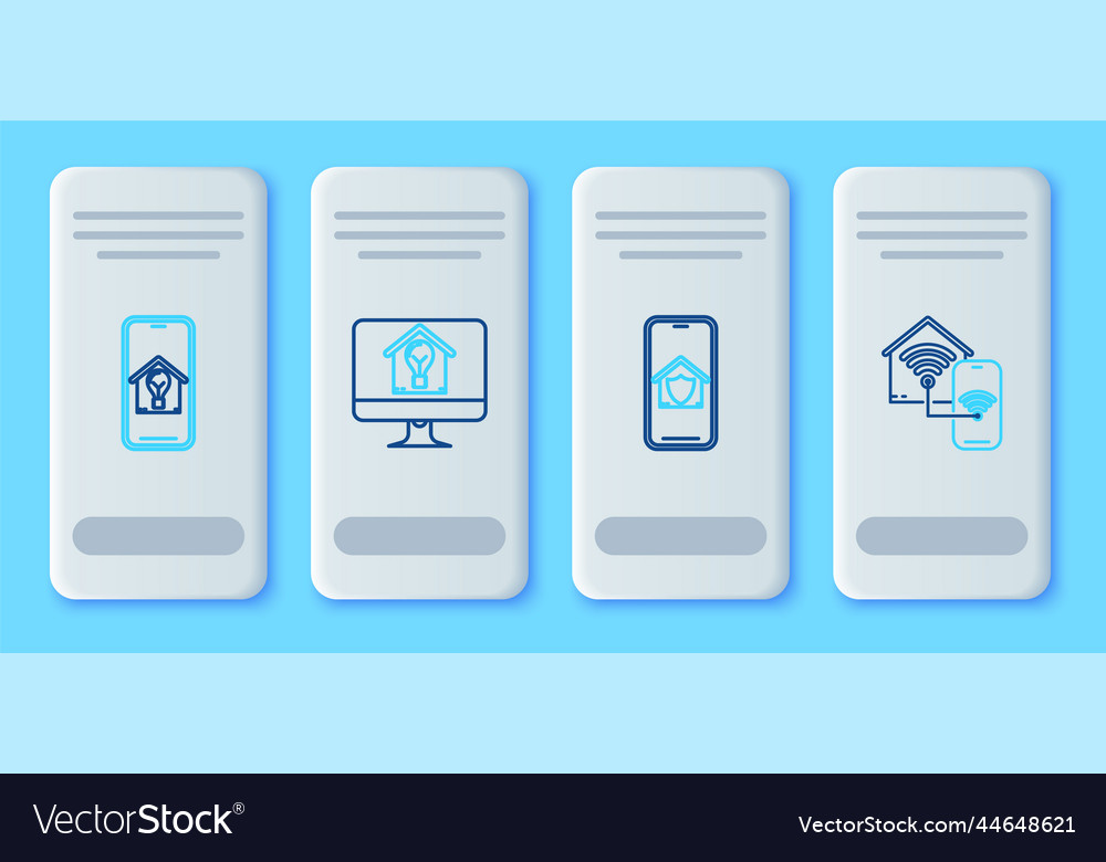 Set line computer monitor with smart house vector image Set line computer monitor with smart house