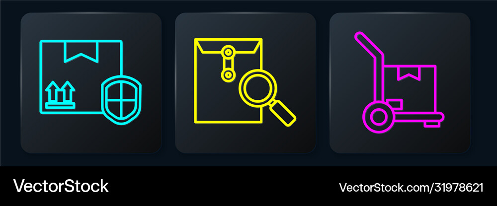 Set line delivery pack security with shield hand Vector Image