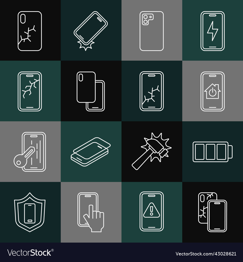 Set line mobile with broken screen battery smart vector image Set line mobile with broken screen battery smart