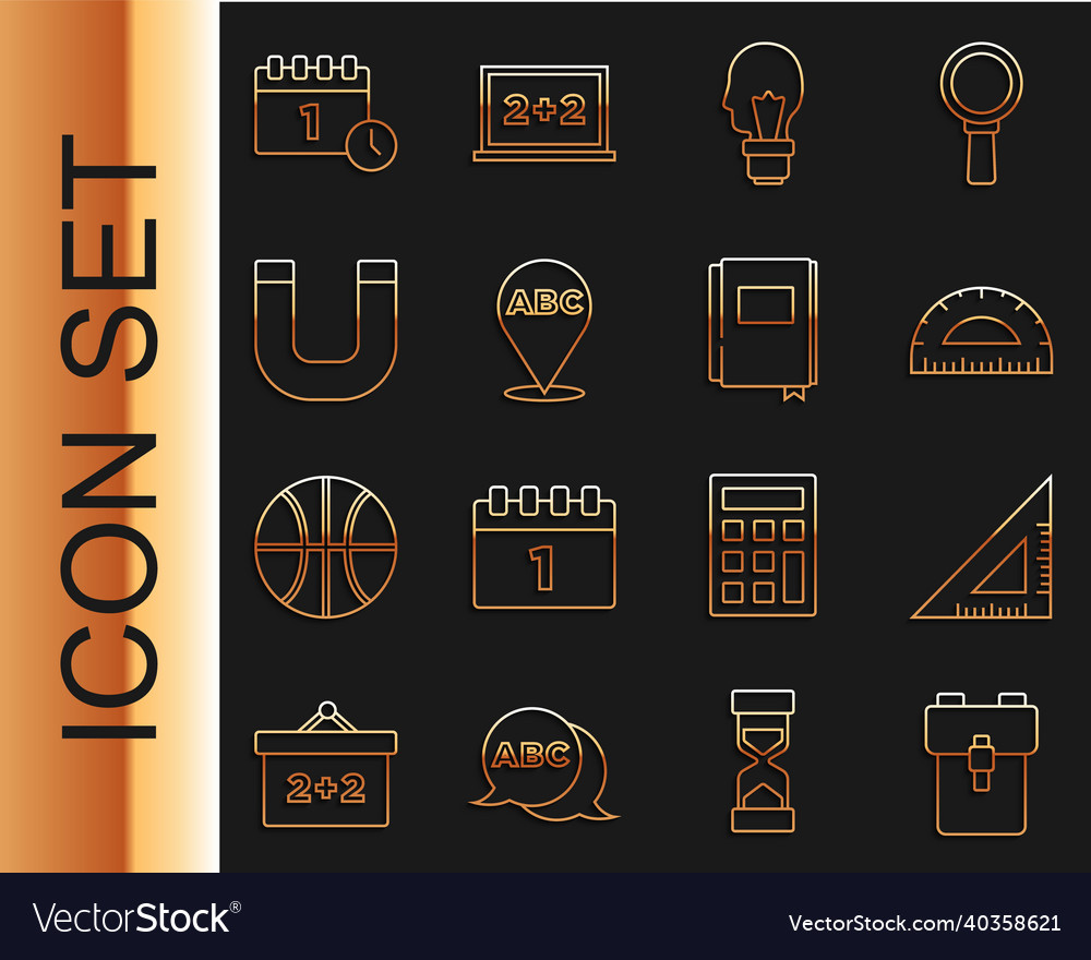 Set line school backpack triangular ruler vector image Set line school backpack triangular ruler