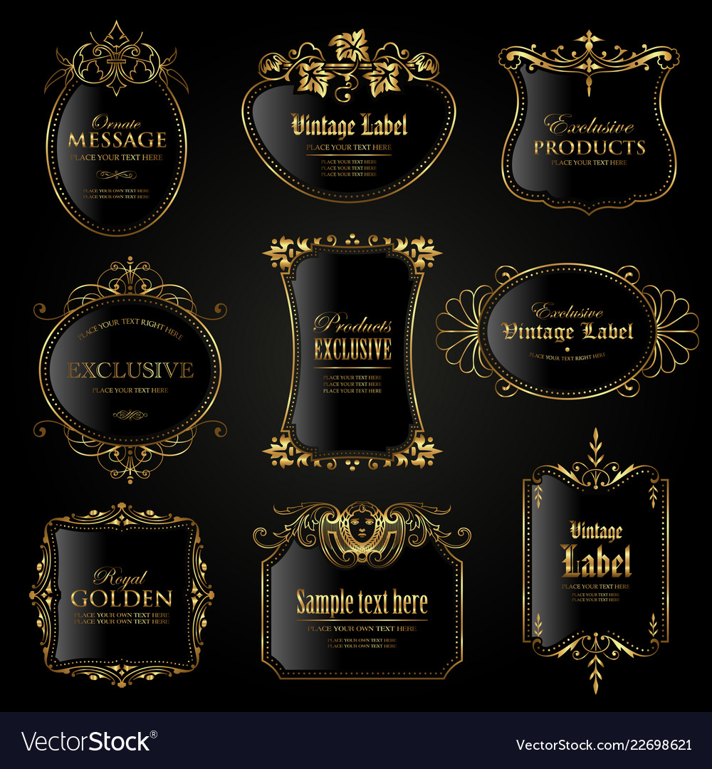 Set of exclusive dark gold-framed labels