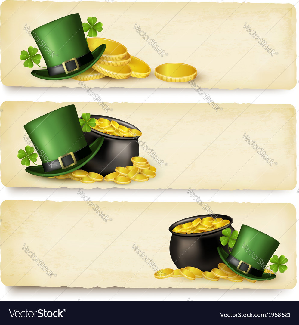 Three saint patricks day banners with lover leaves