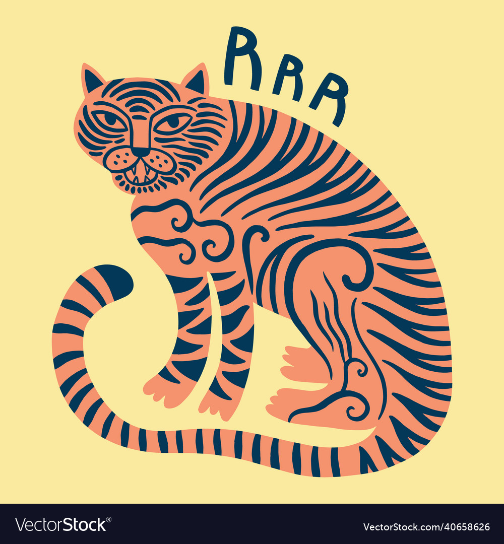 Asian tiger wild animal childish cartoon groovy Vector Image