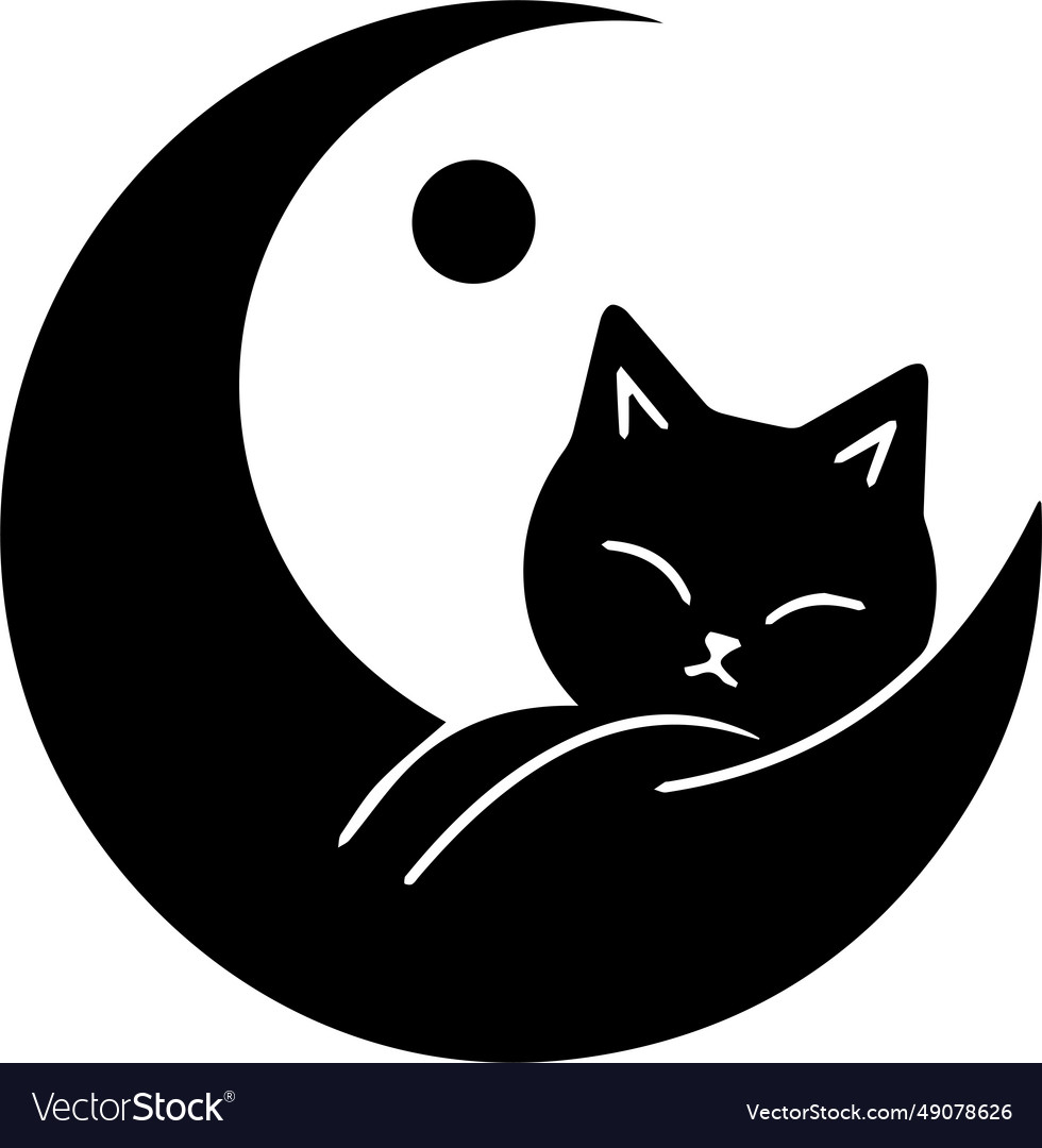 Cat And Moon Logo In Flat Line Art Style Vector Image