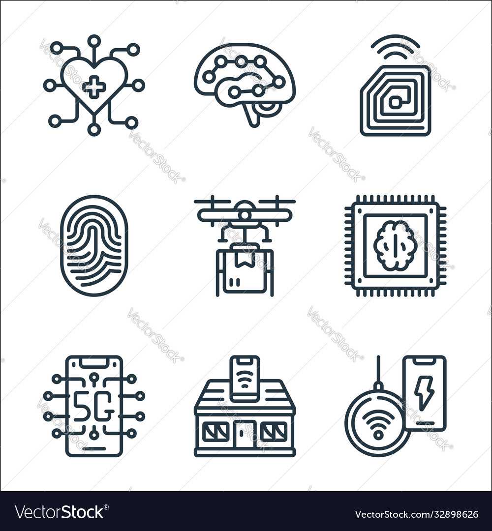 Emerging technology line icons linear set quality vector image Emerging technology line icons linear set quality