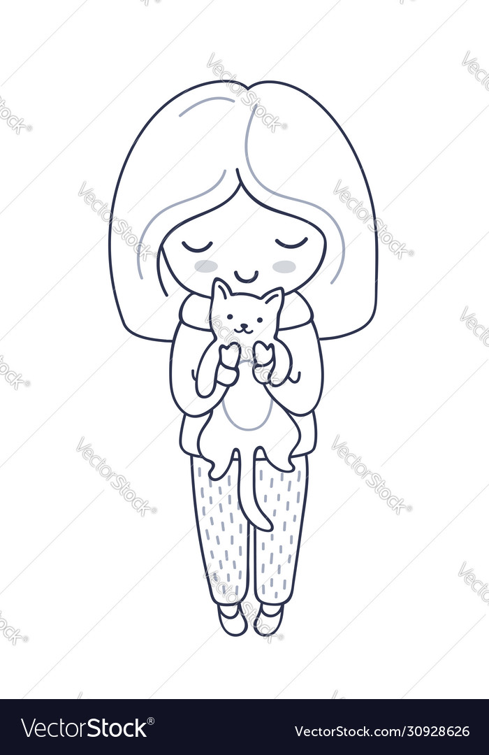 Girl with cat cute cartoon character