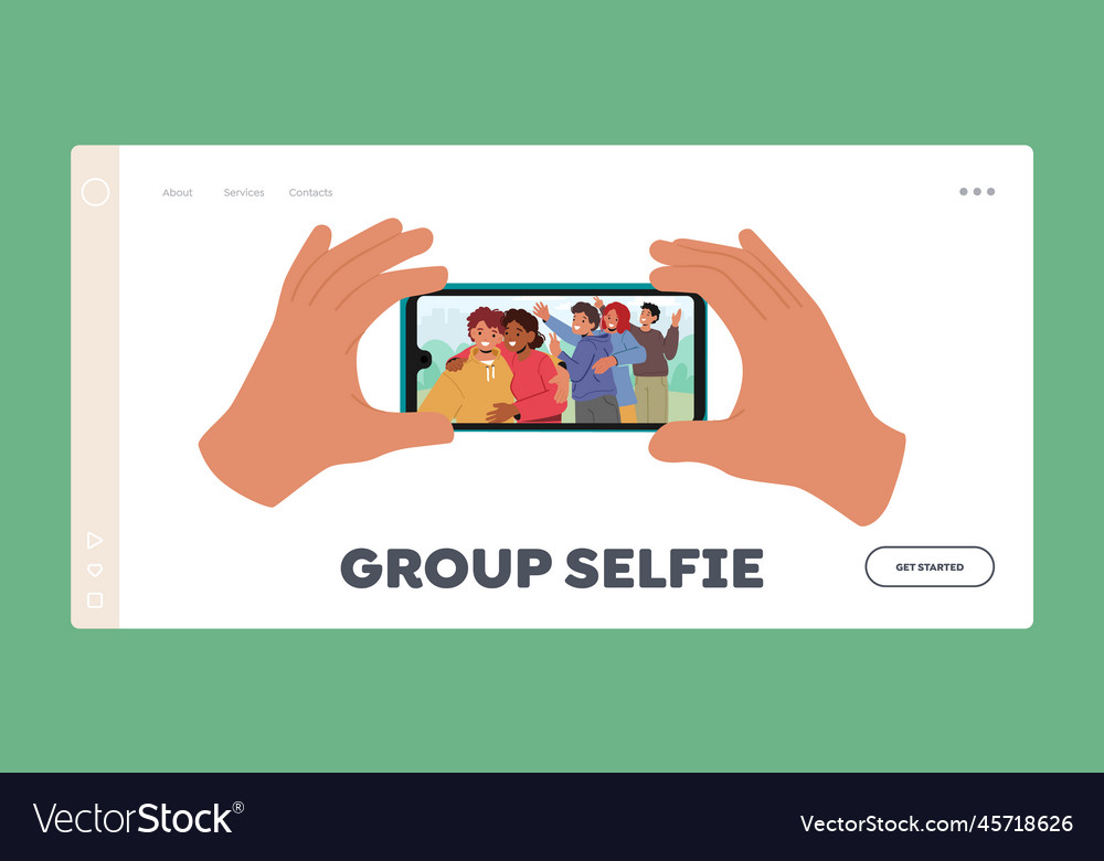 Group selfie landing page template human hands