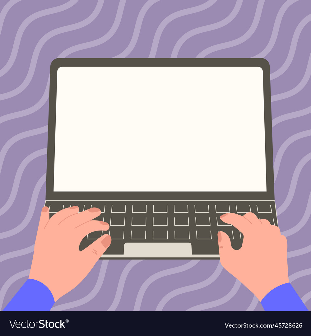 Hands typing text with keyboard laptop screen vector image Hands typing text with keyboard laptop screen