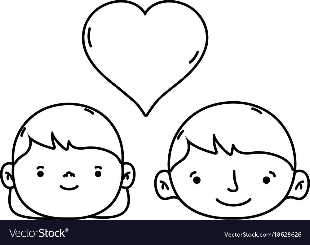 Line couple head together with heart love symbol