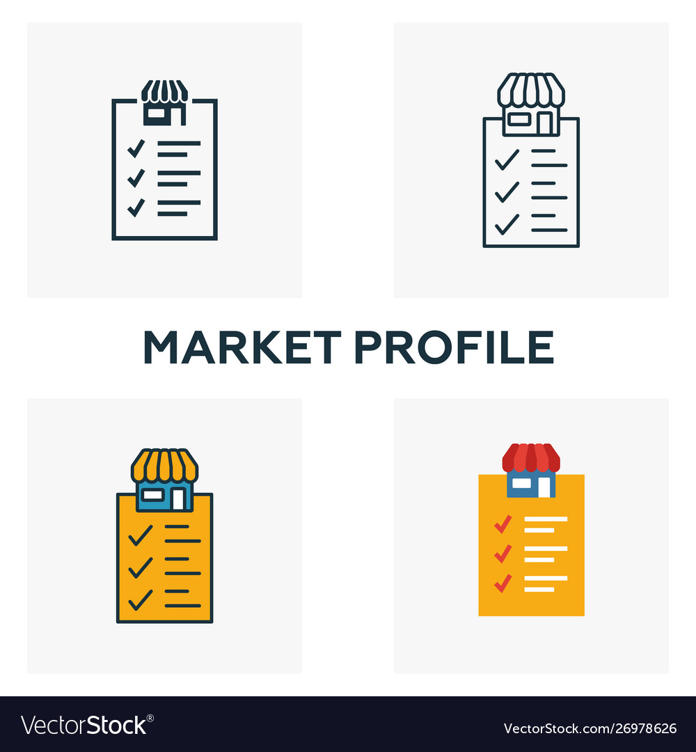 Market profile icon set four elements in different