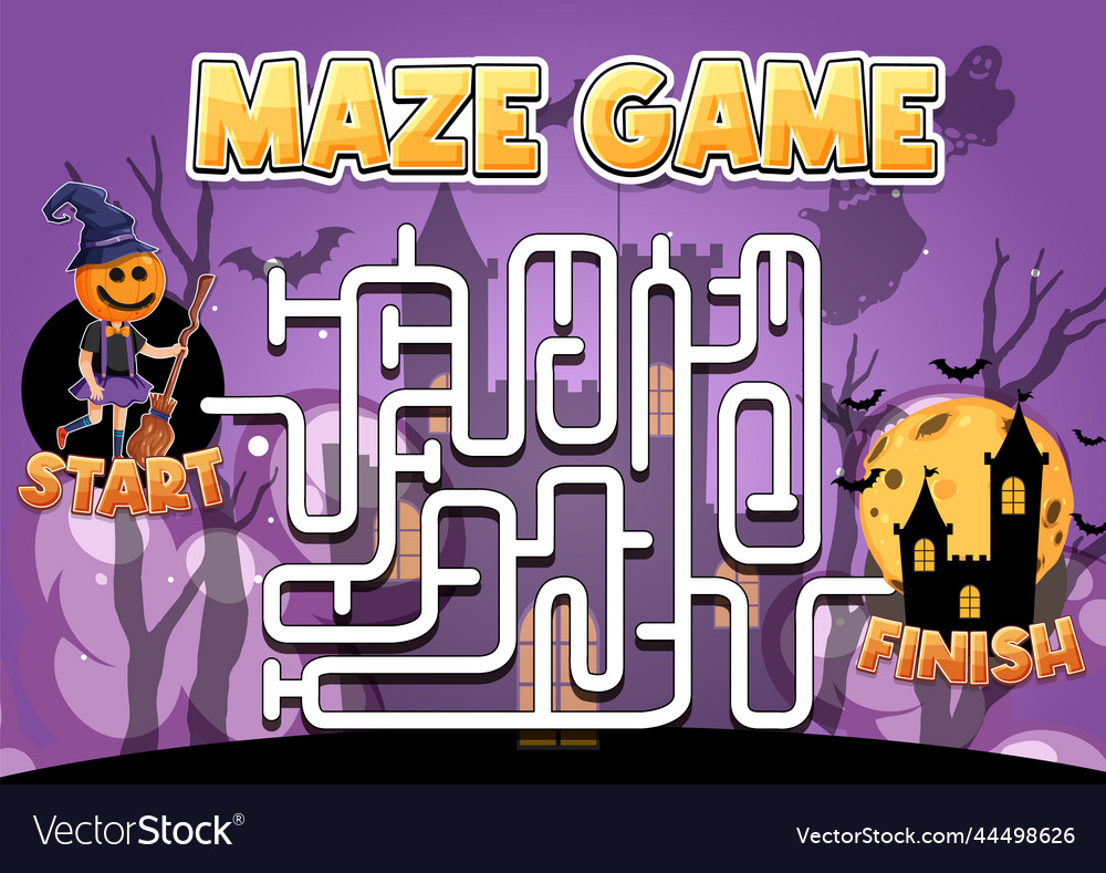 Maze game template in halloween theme for kids Vector Image