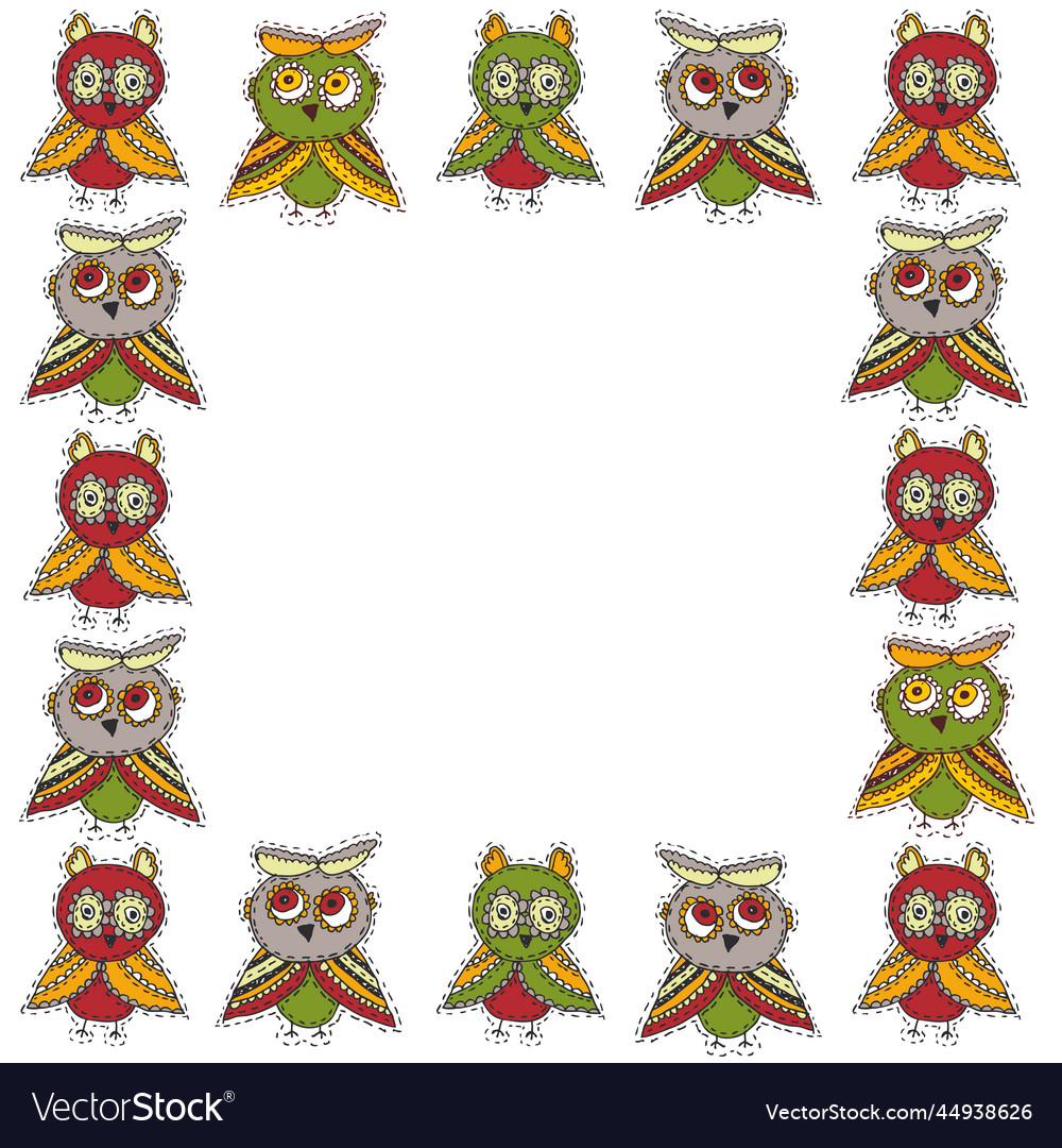 Quadratische Rahmen niedliche Zeichen Cartoon Eulen vector image Quadratische Rahmen niedliche Zeichen Cartoon Eulen