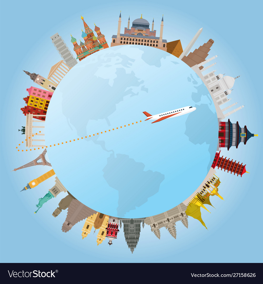 World landmarks and travel around vector image World landmarks and travel around