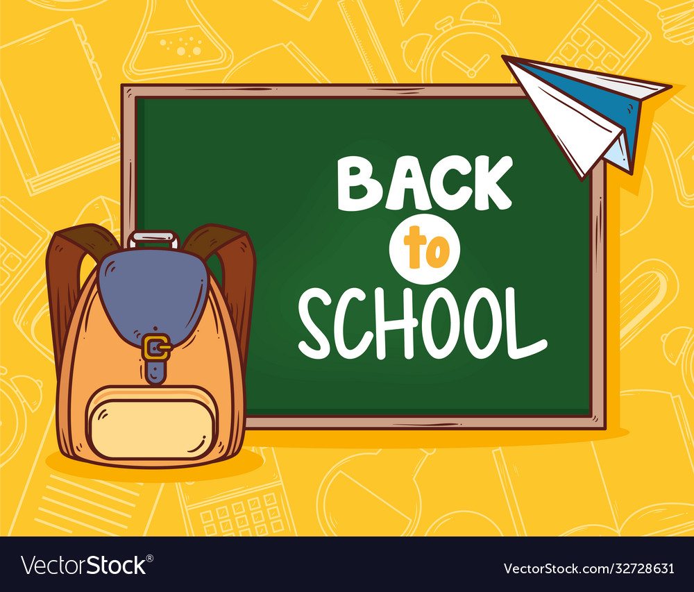 Back to school banner with chalkboard and school Vector Image