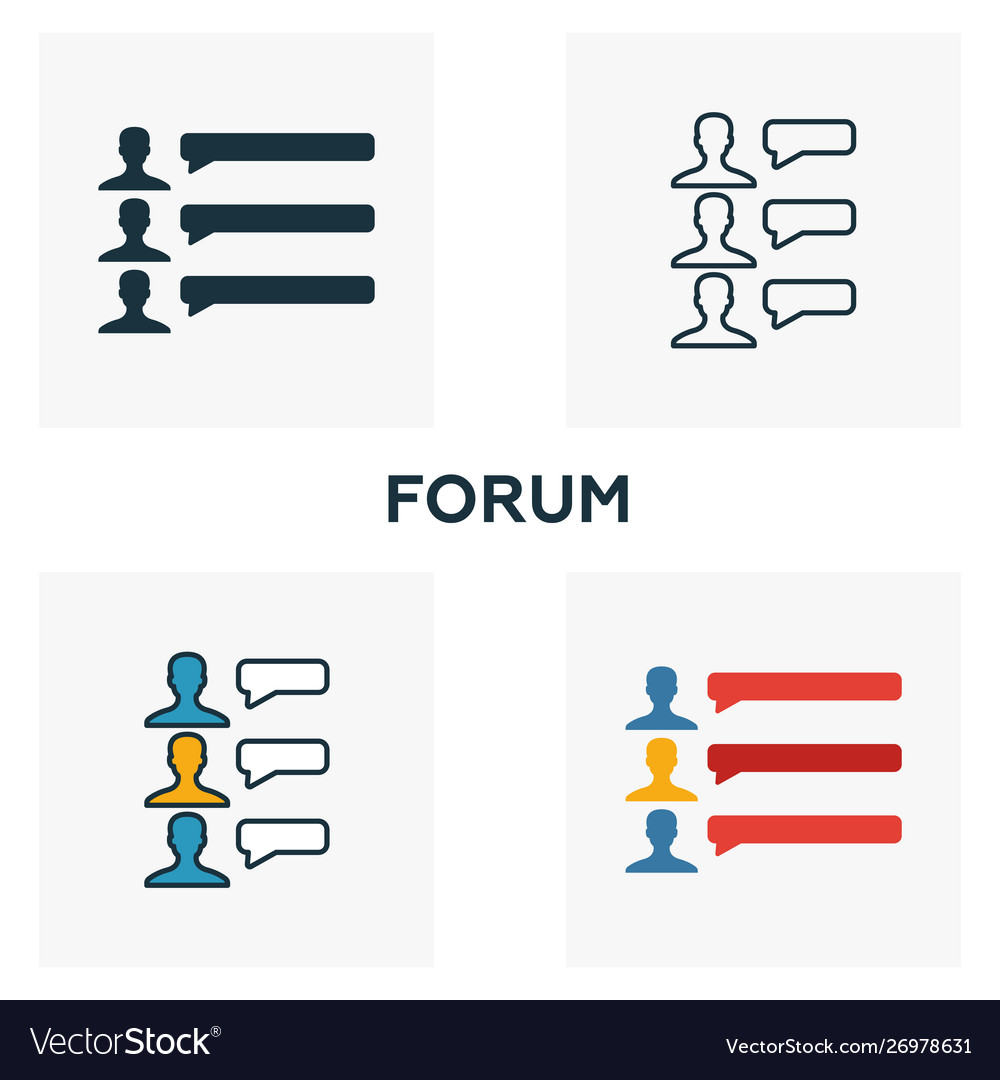 Forum icon set four elements in different styles