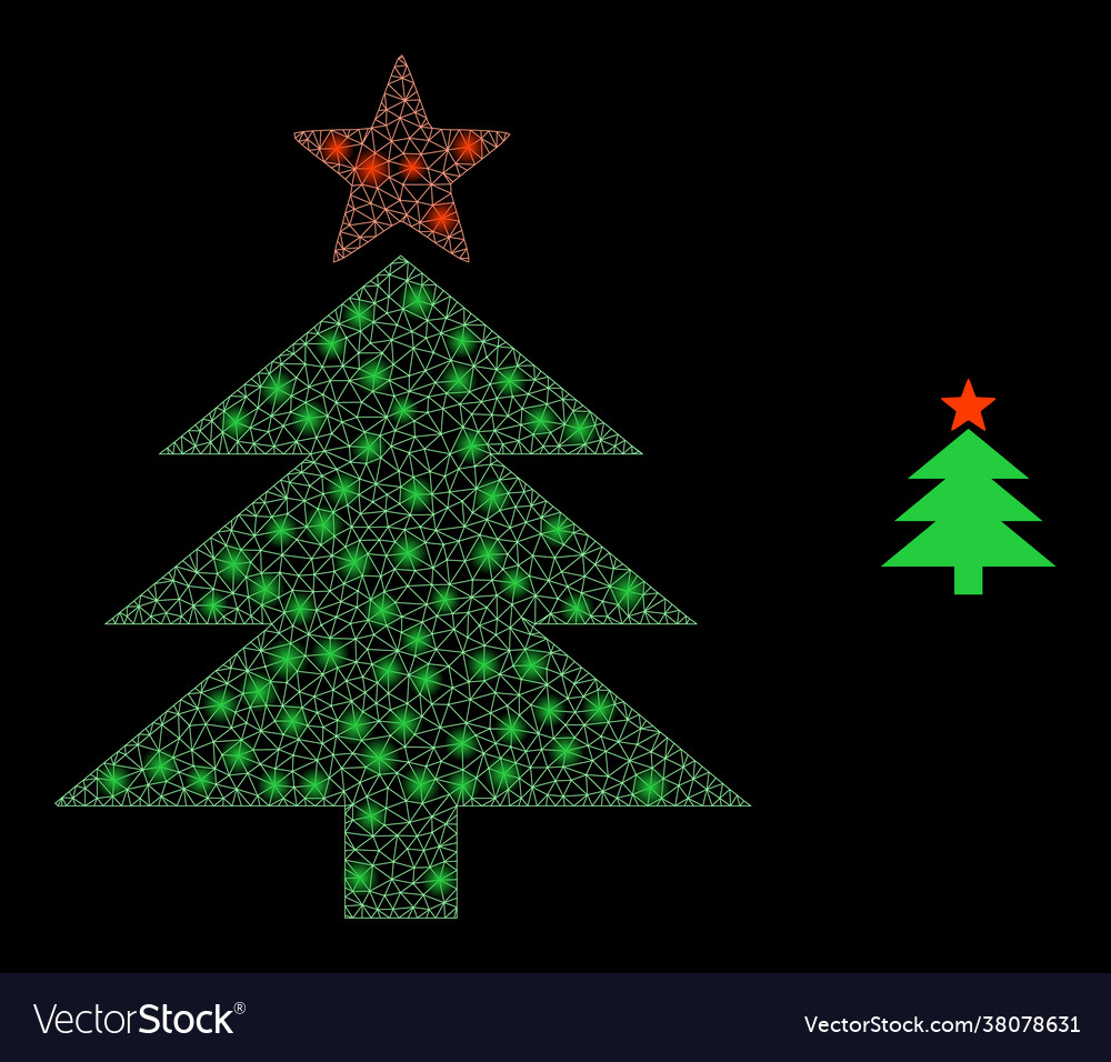 Glowing net new year tree with lightspots vector image Glowing net new year tree with lightspots