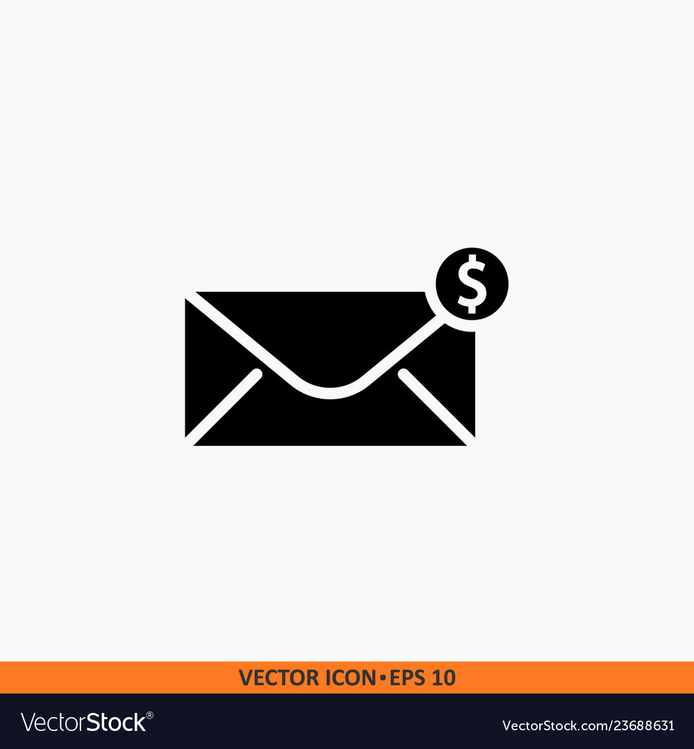 Message envelop and coin icon solid black vector image Message envelop and coin icon solid black