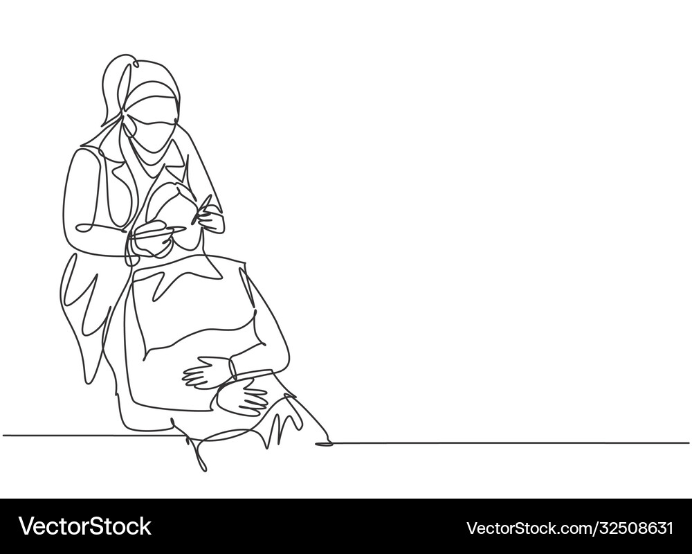One single line drawing young female dentist Vector Image