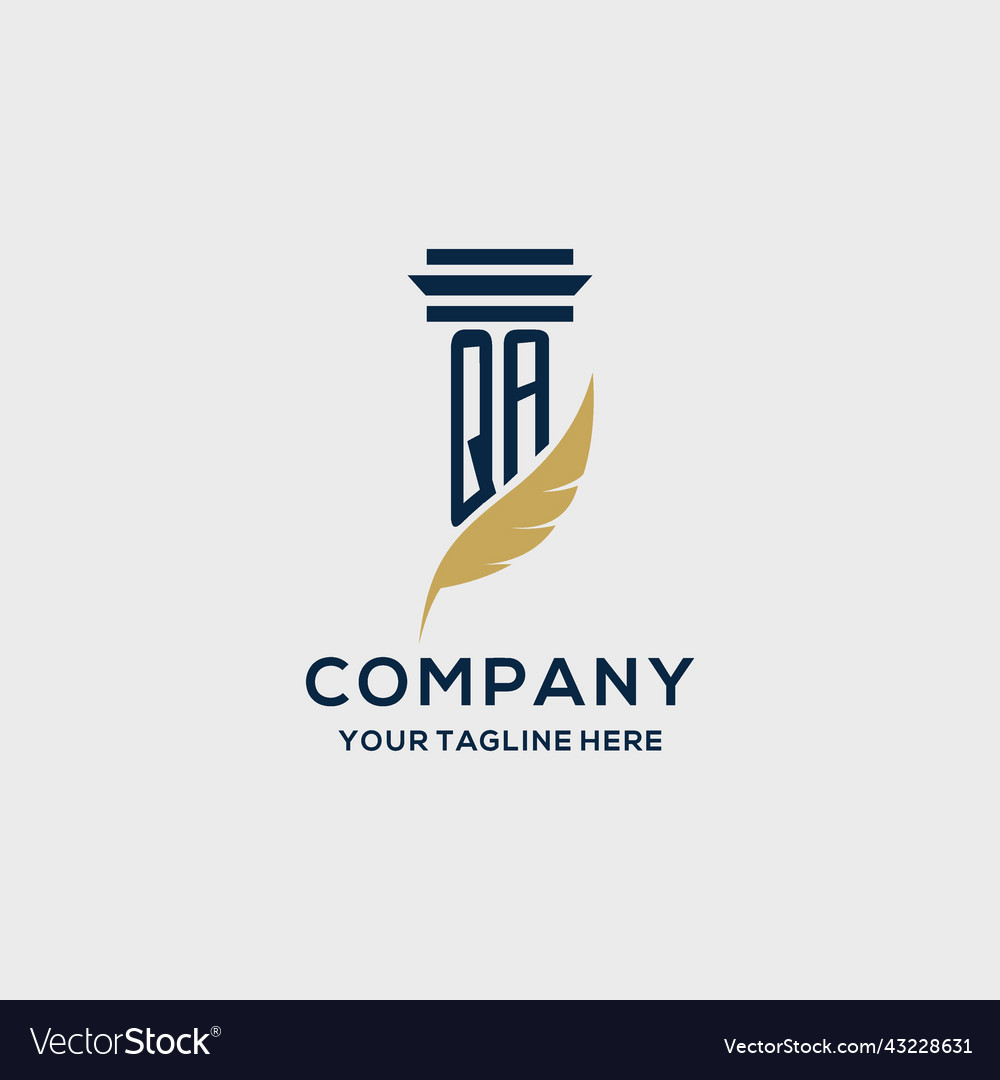 Qa monogram initial logo with pillar and feather