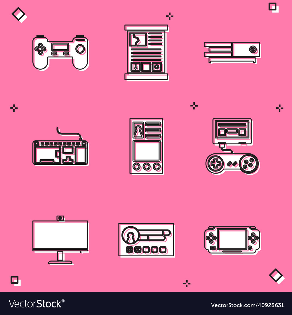 Set gamepad guide video game console computer vector image Set gamepad guide video game console computer