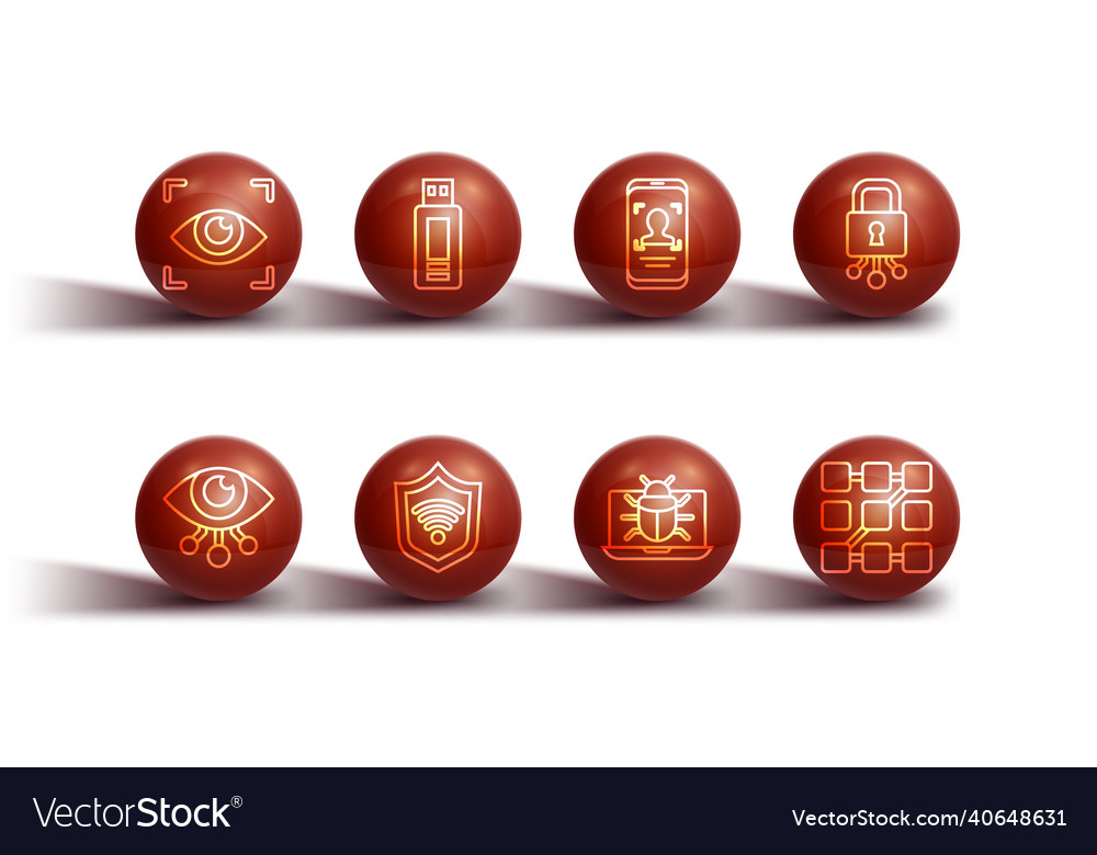 Set line eye scan cyber security system bug vector image Set line eye scan cyber security system bug