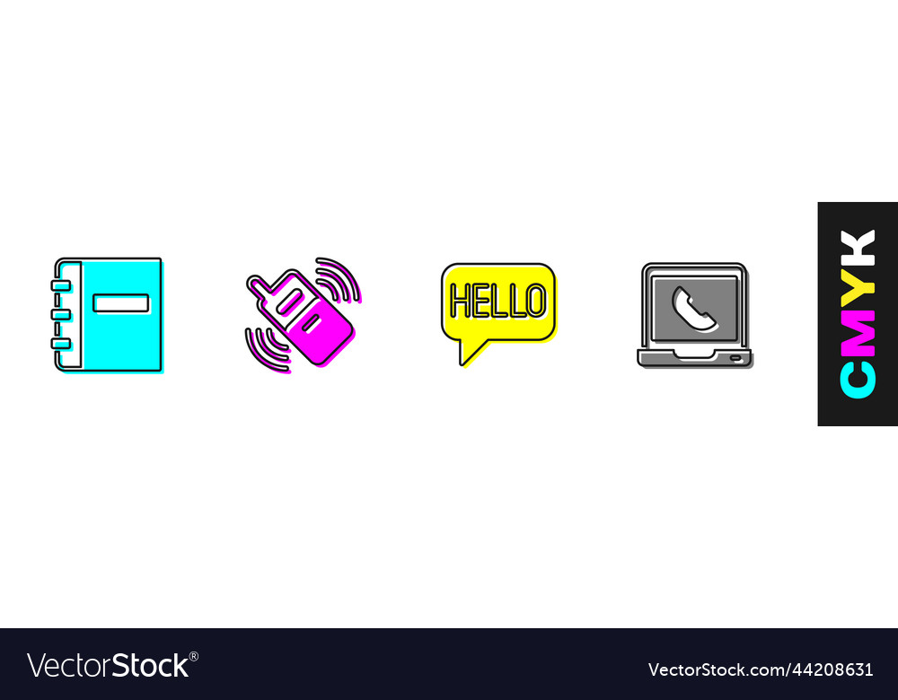 Set notebook mobile phone hello in different vector image Set notebook mobile phone hello in different