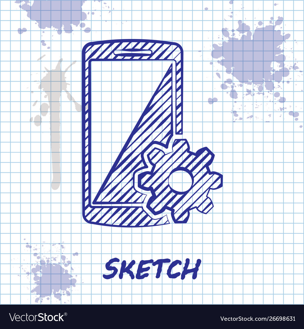 Sketch line setting on smartphone icon isolated Vector Image Sketch line setting on smartphone icon isolated