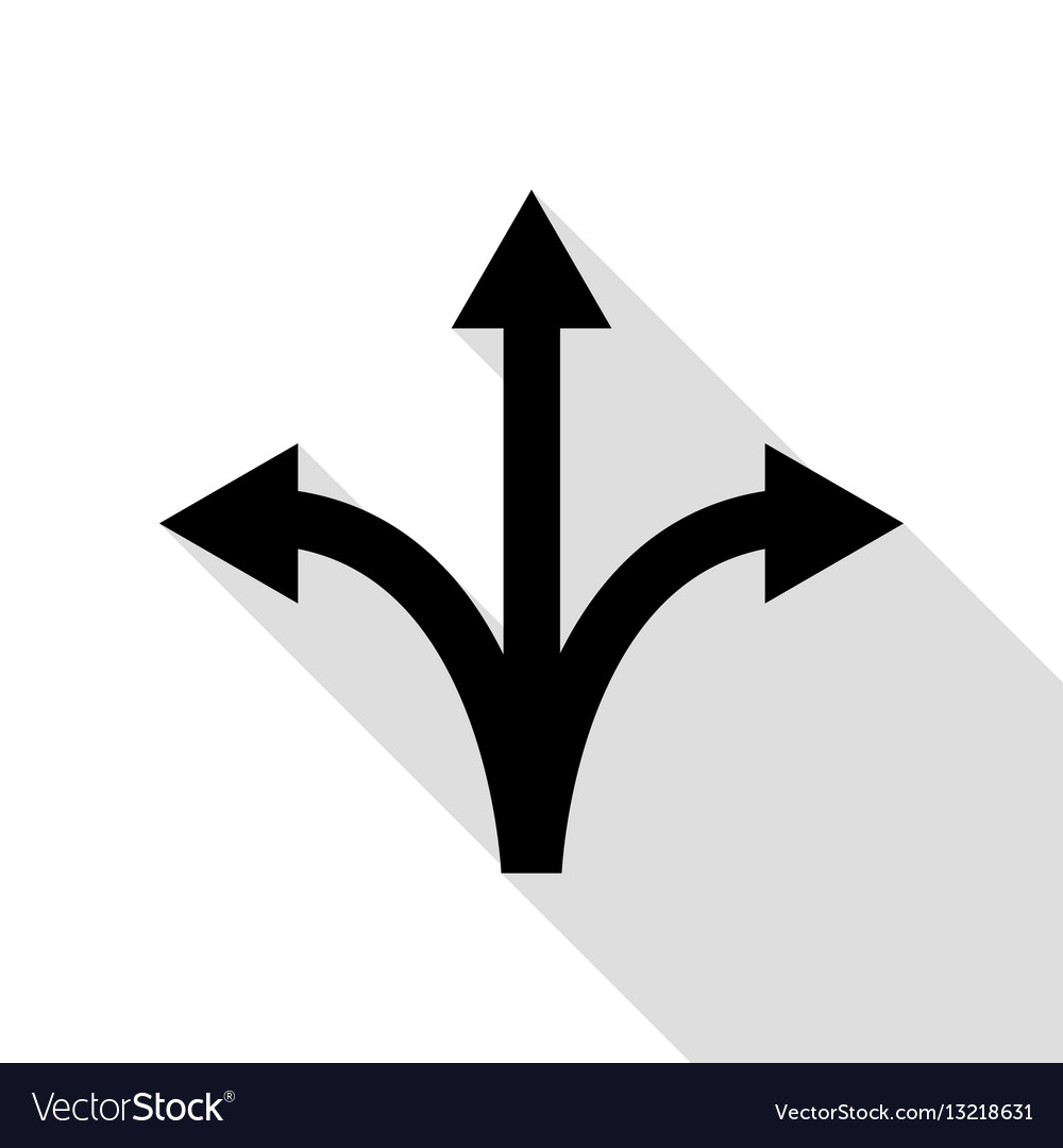 Three-way direction arrow sign black icon