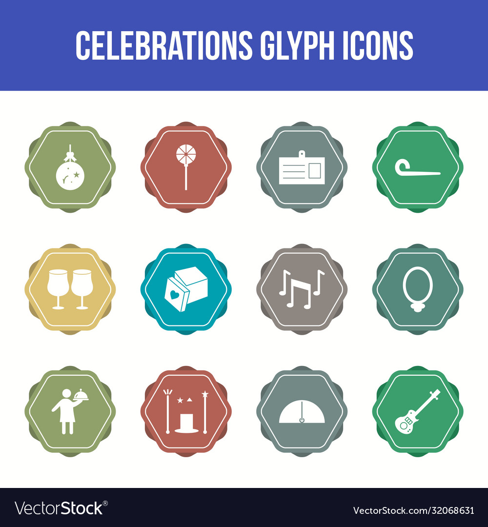 Unique celebration glyph icon set
