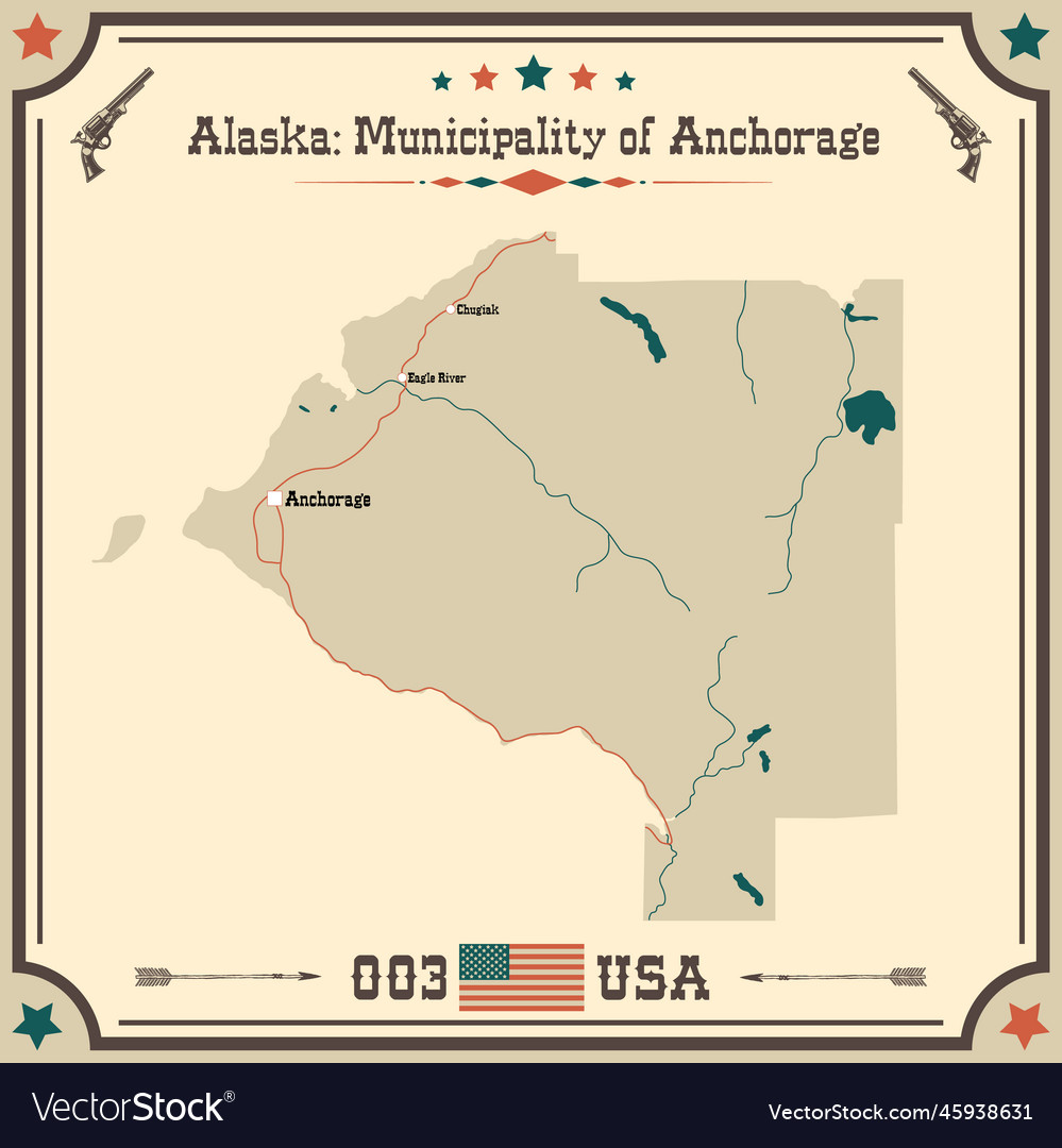 Vintage Map Of Municipality Of Anchorage In Alaska