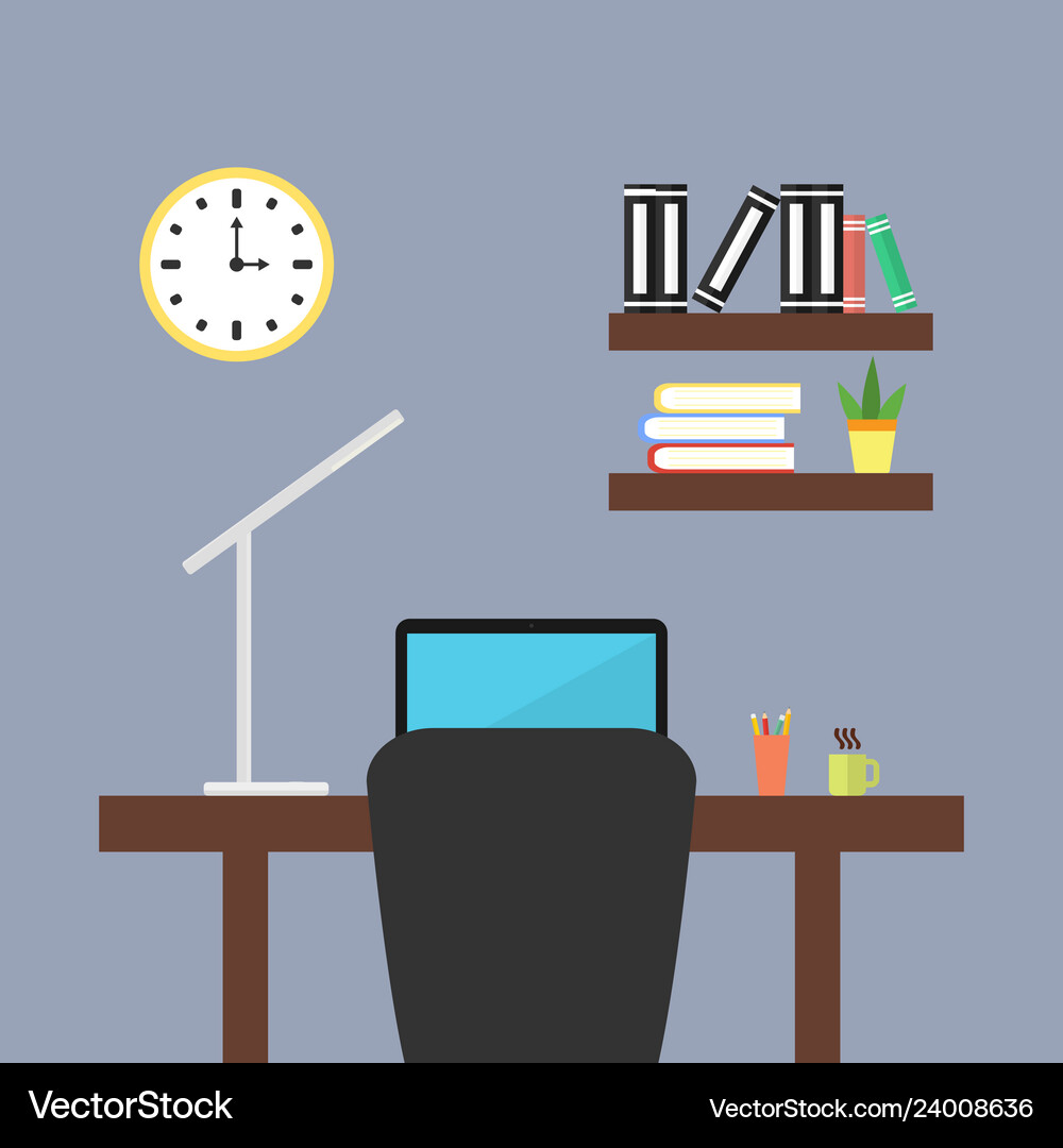 A desktop with laptop and desk lamp Royalty Free Vector