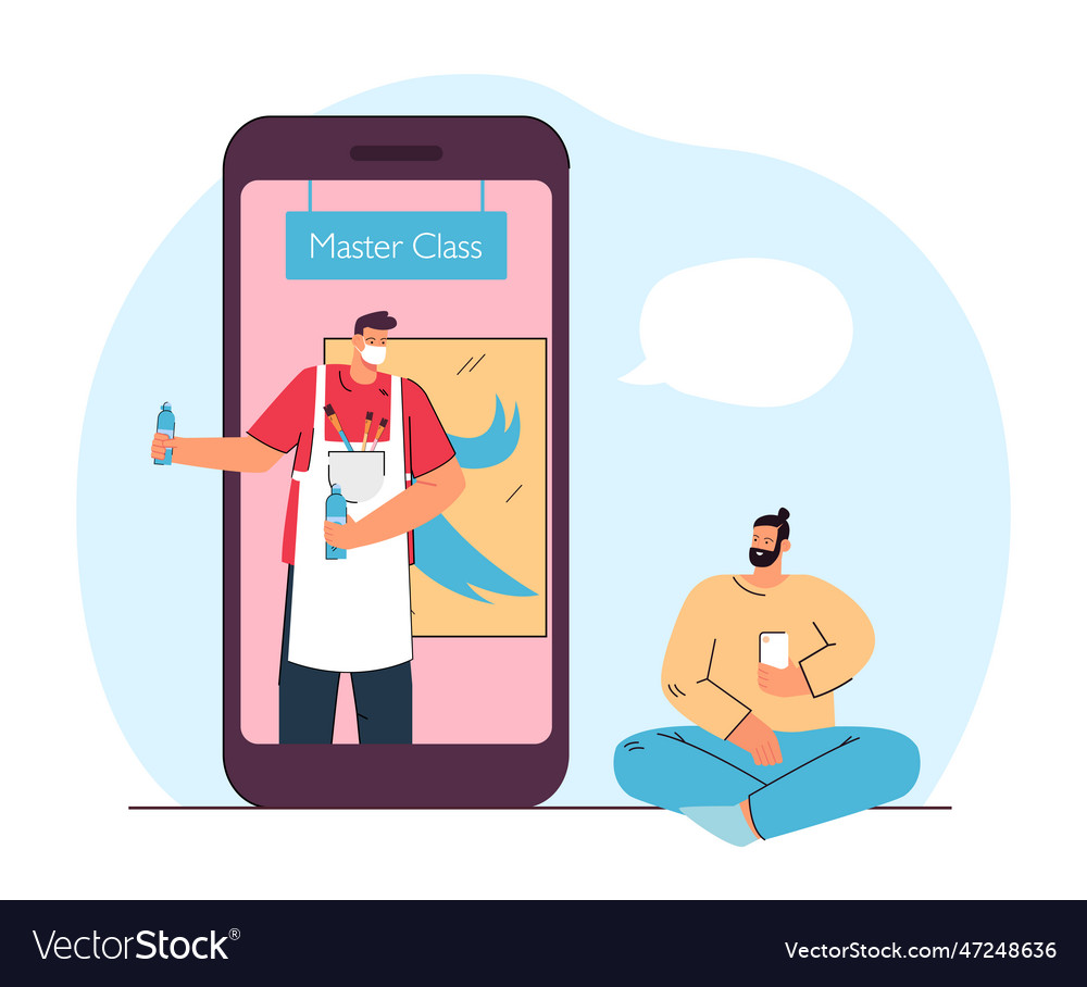 Cartoon man sighing up for online painting master Vector Image