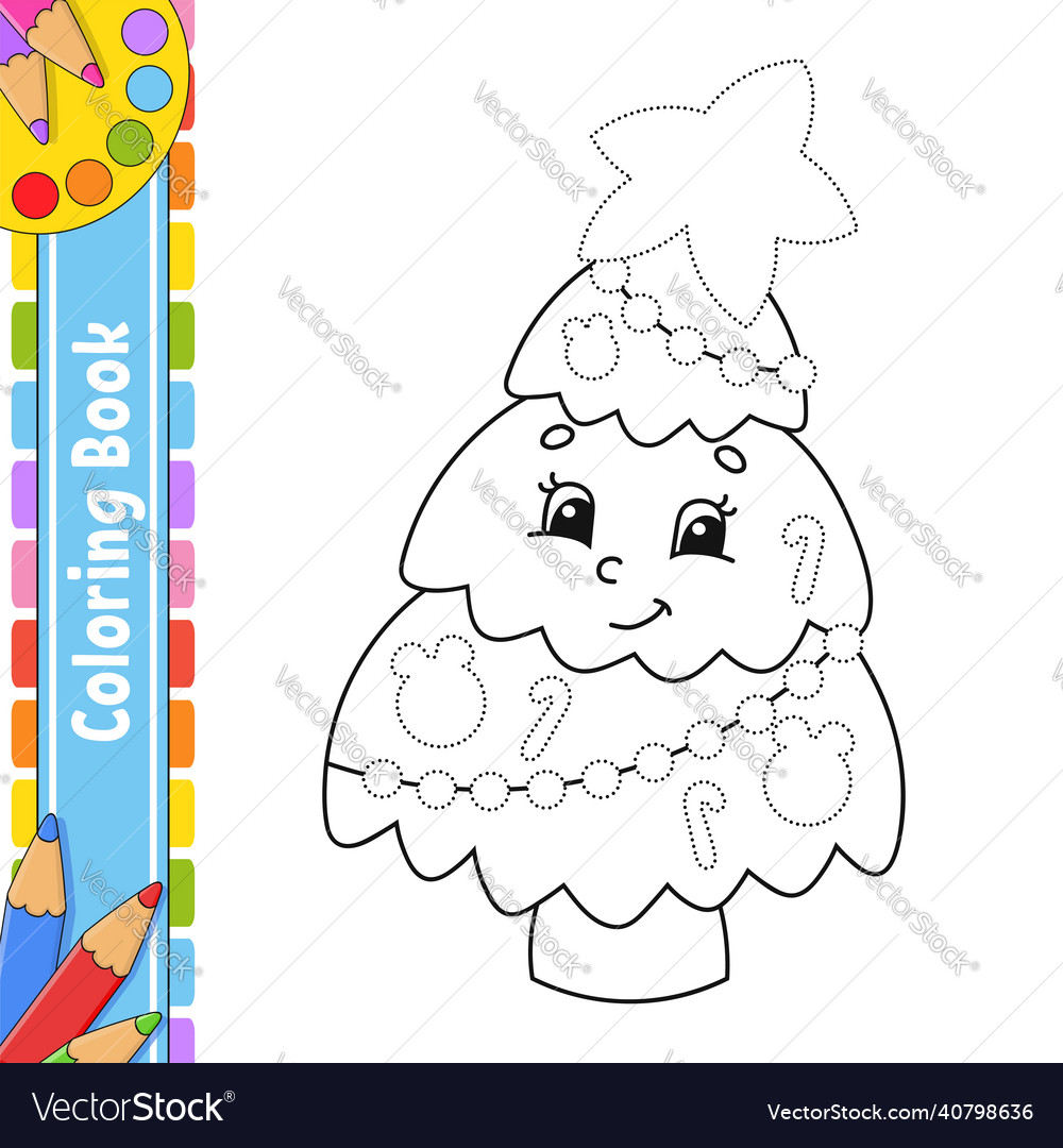 Fir tree coloring book page for kids cartoon Vector Image